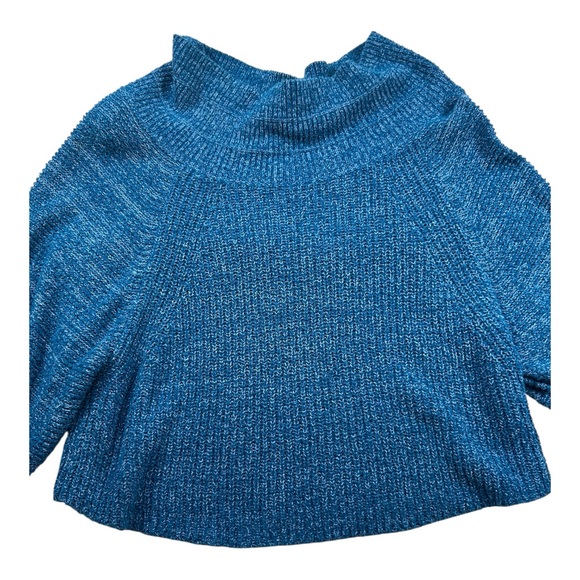 Free People Edessa Pullover Blue Off Shoulder Knit Sweater Balloon Sleeve Size S - Picture 2 of 12